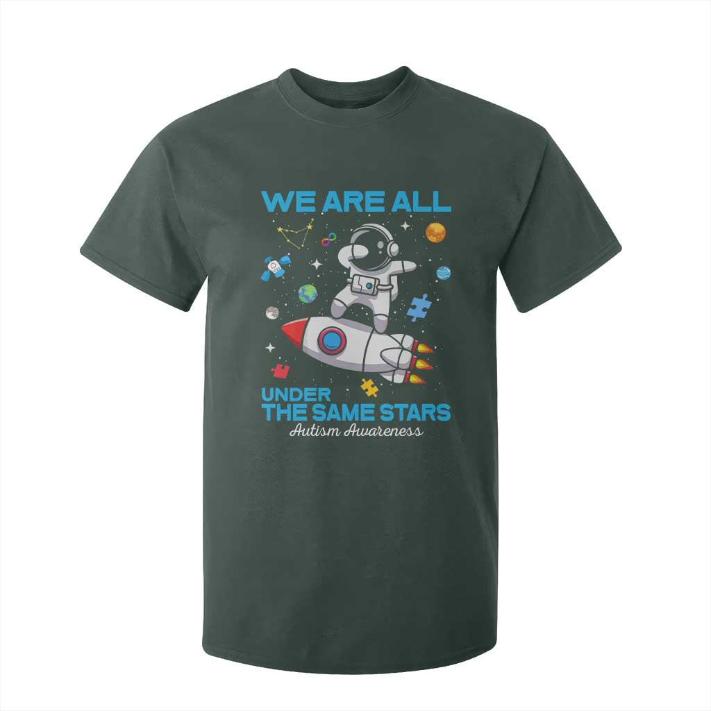 Autism Acceptance T Shirt For Kid We Are All Under The Same Stars TS10 Dark Forest Green Print Your Wear
