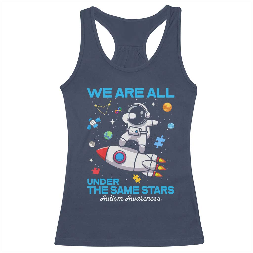 Autism Acceptance Racerback Tank Top We Are All Under The Same Stars TS10 Navy Print Your Wear