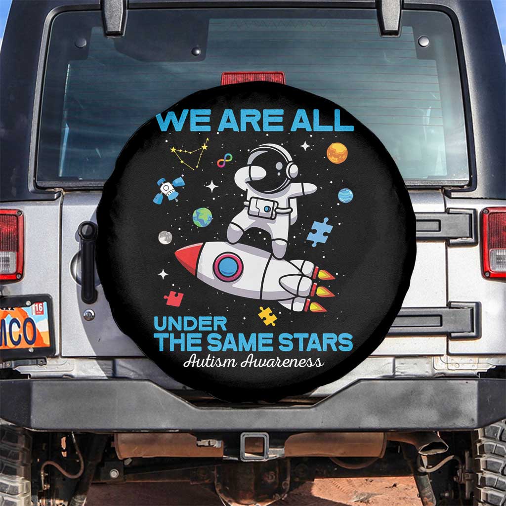 Autism Acceptance Spare Tire Cover We Are All Under The Same Stars TS10 No hole Black Print Your Wear