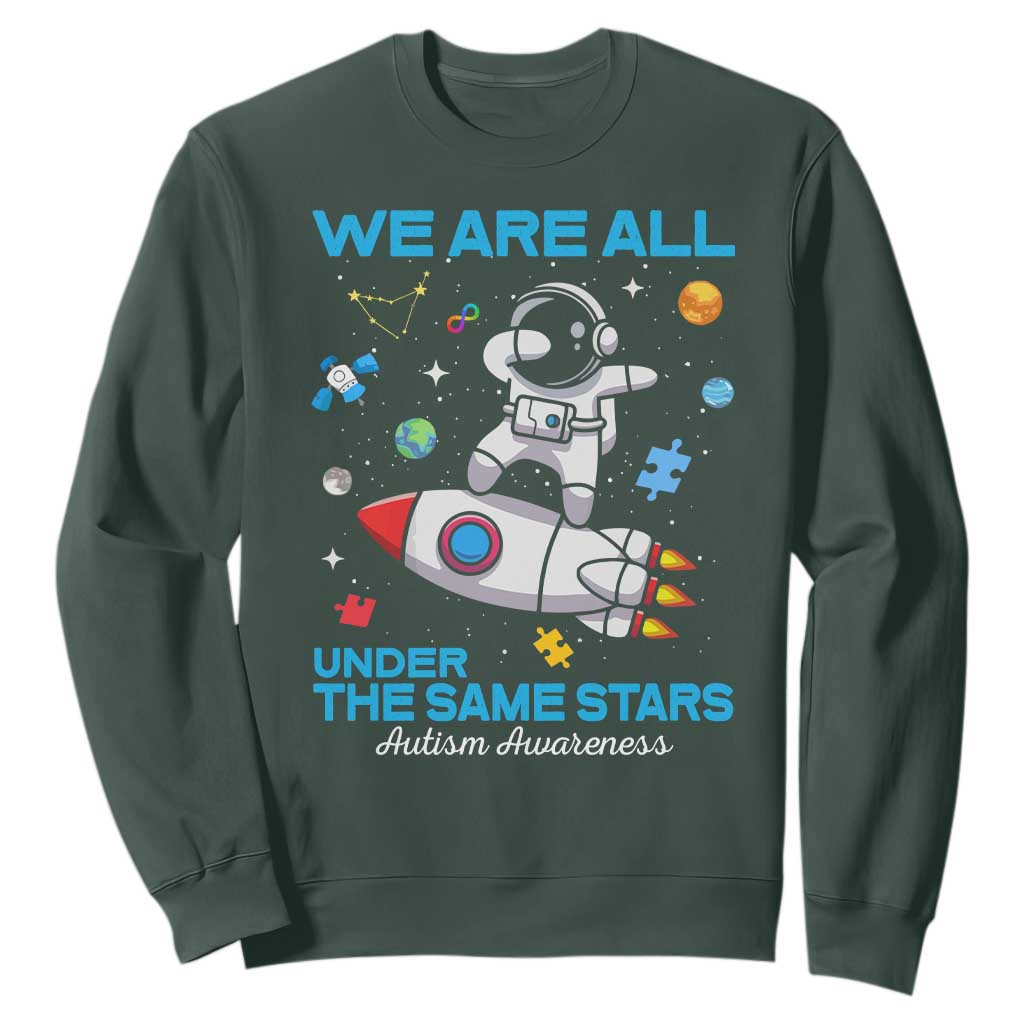 Autism Acceptance Sweatshirt We Are All Under The Same Stars TS10 Dark Forest Green Print Your Wear