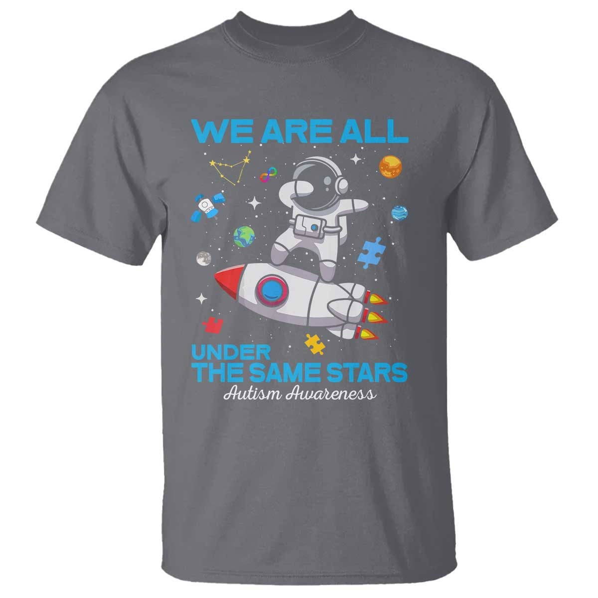Autism Acceptance T Shirt We Are All Under The Same Stars TS10 Charcoal Print Your Wear
