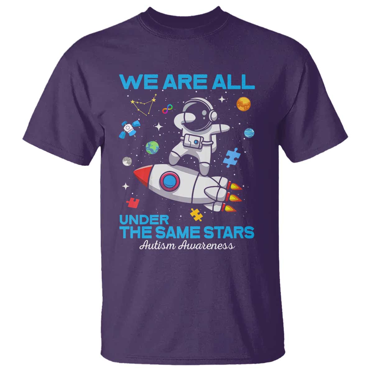 Autism Acceptance T Shirt We Are All Under The Same Stars TS10 Purple Print Your Wear