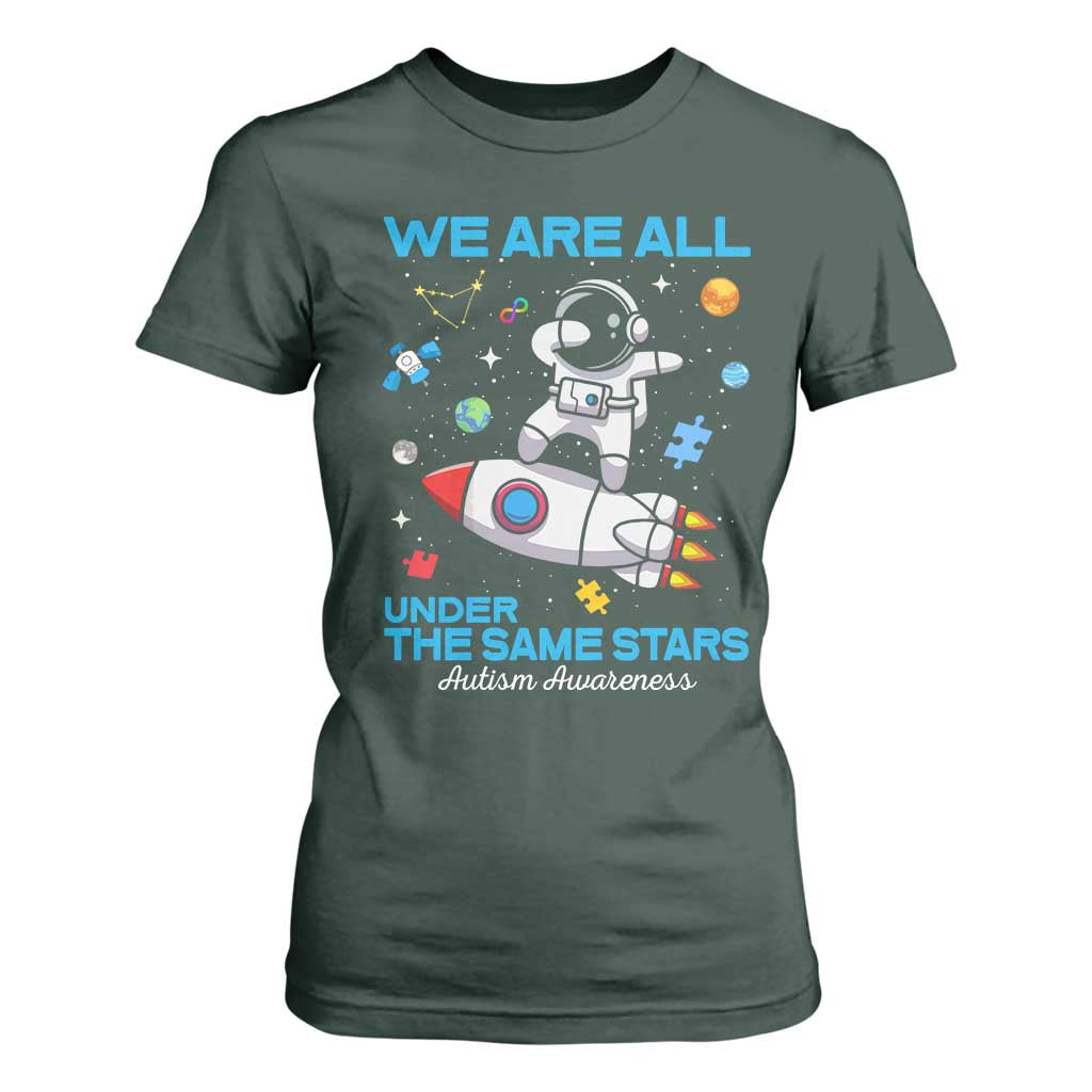 Autism Acceptance T Shirt For Women We Are All Under The Same Stars TS10 Dark Forest Green Print Your Wear