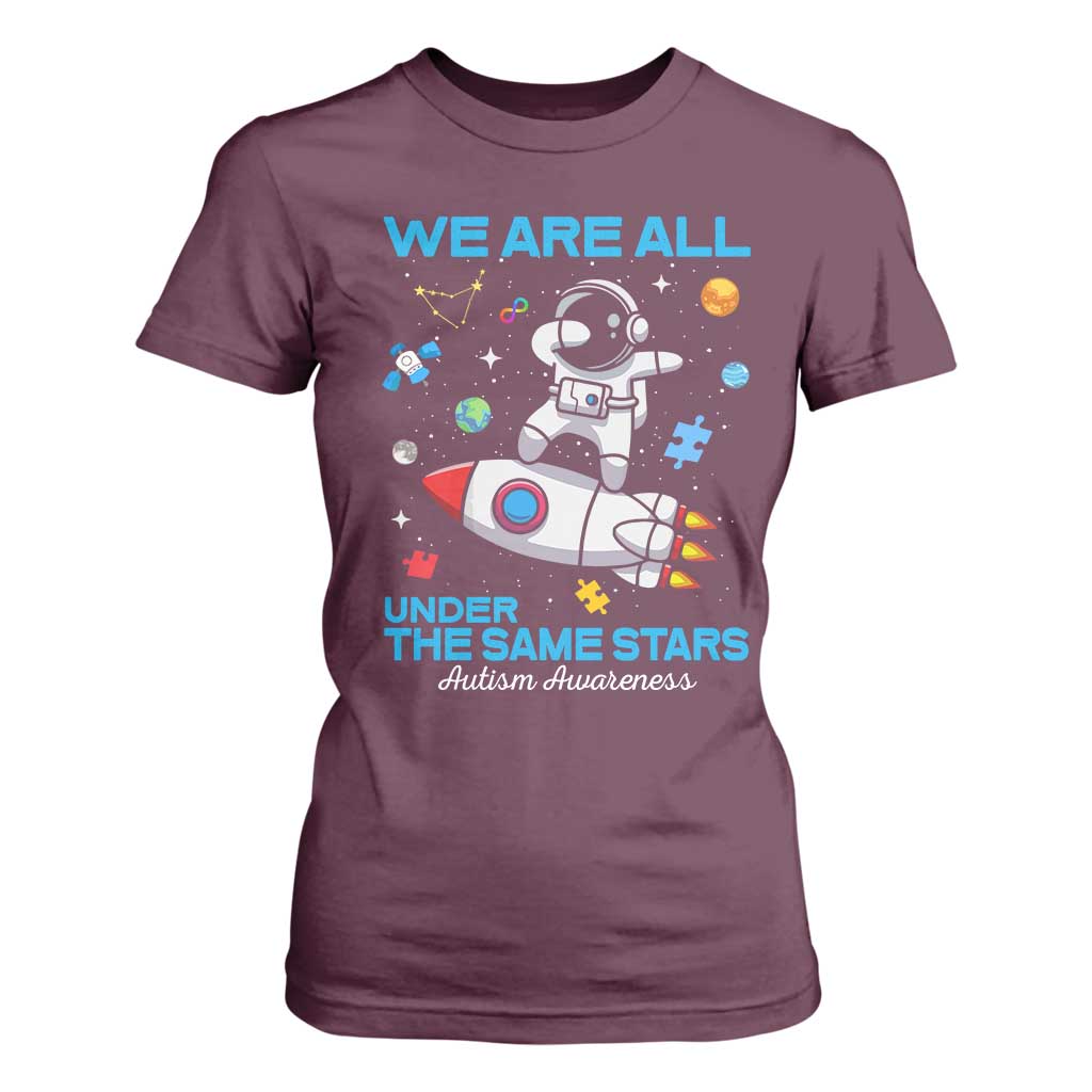 Autism Acceptance T Shirt For Women We Are All Under The Same Stars TS10 Maroon Print Your Wear