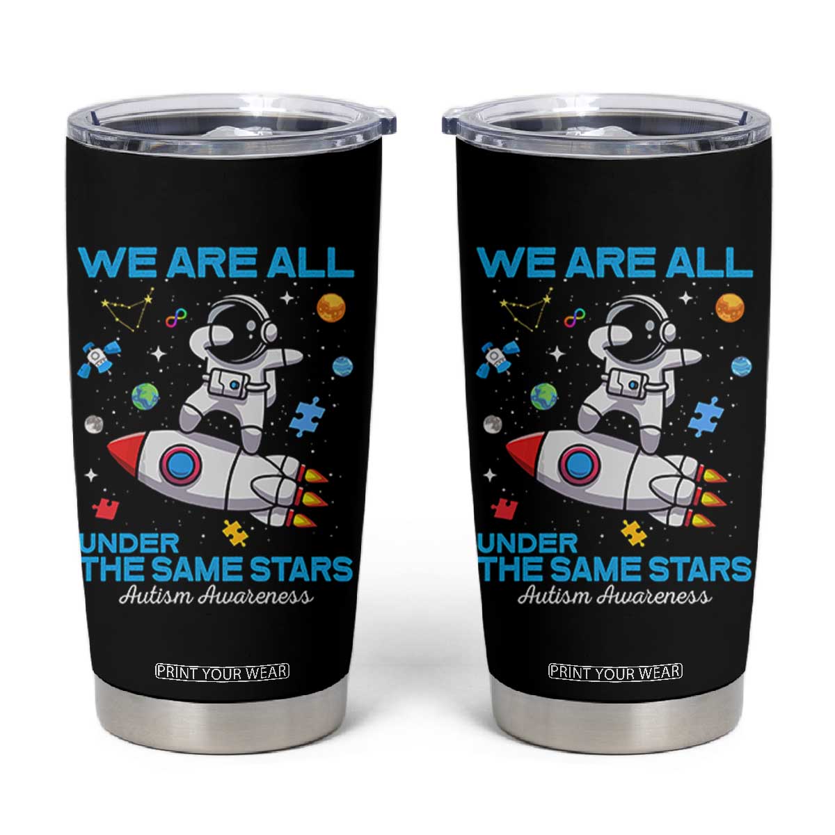Autism Acceptance Tumbler Cup We Are All Under The Same Stars TS10 Black Print Your Wear