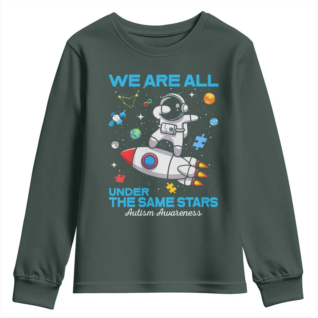 Autism Acceptance Youth Sweatshirt We Are All Under The Same Stars TS10 Dark Forest Green Print Your Wear