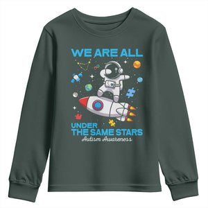 Autism Acceptance Youth Sweatshirt We Are All Under The Same Stars TS10 Dark Forest Green Print Your Wear