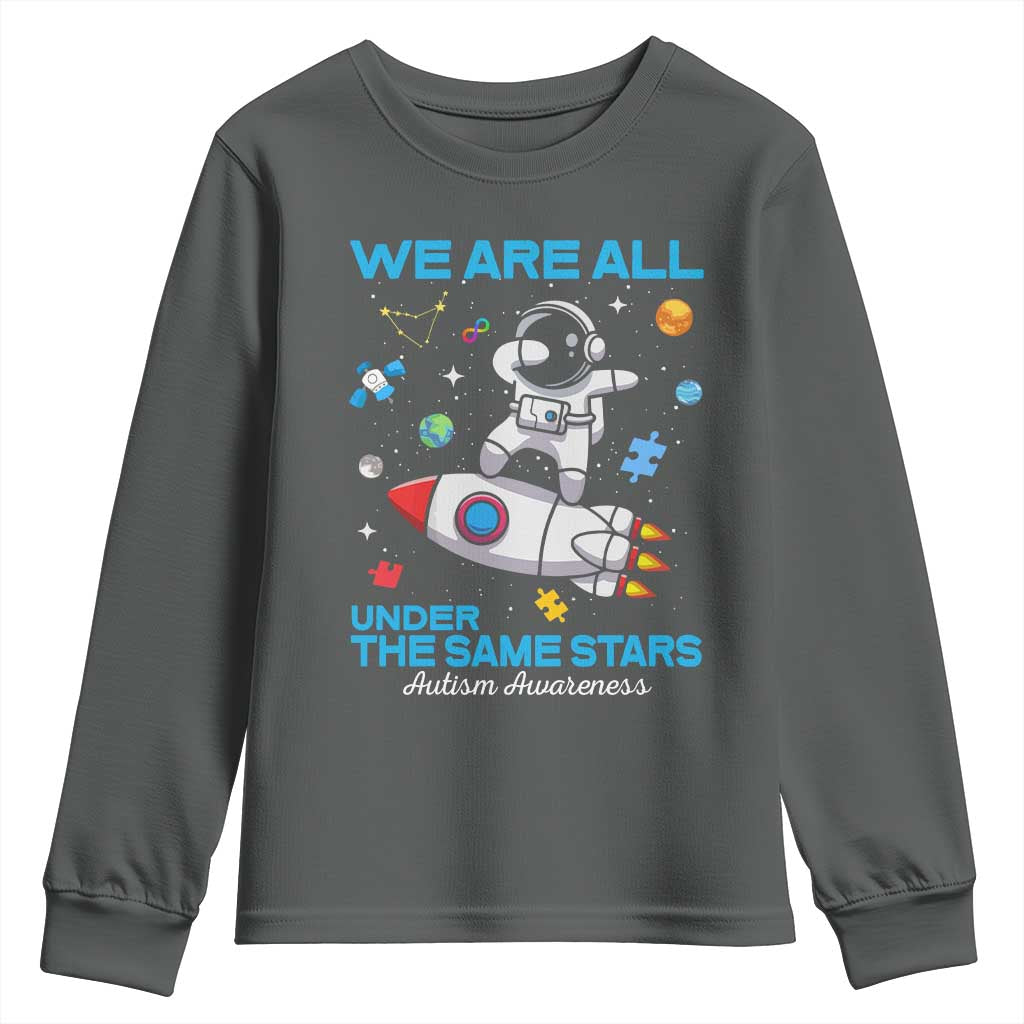 Autism Acceptance Youth Sweatshirt We Are All Under The Same Stars TS10 Dark Heather Print Your Wear