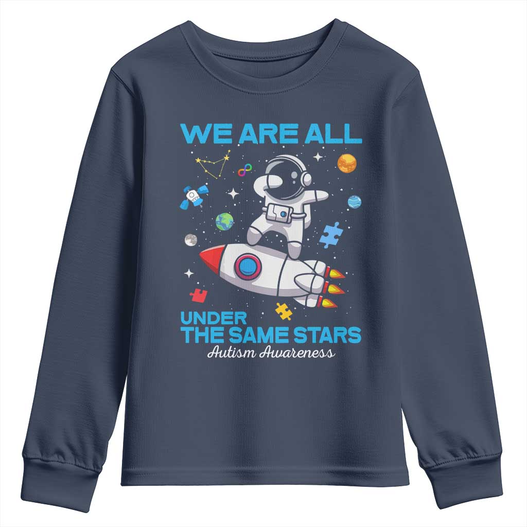 Autism Acceptance Youth Sweatshirt We Are All Under The Same Stars TS10 Navy Print Your Wear