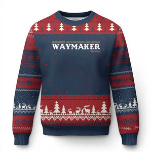 Christian Worship Ugly Christmas Sweater Isaiah 42:16 Waymaker Promise Keeper Miracle Worker TS10 Navy Red Print Your Wear