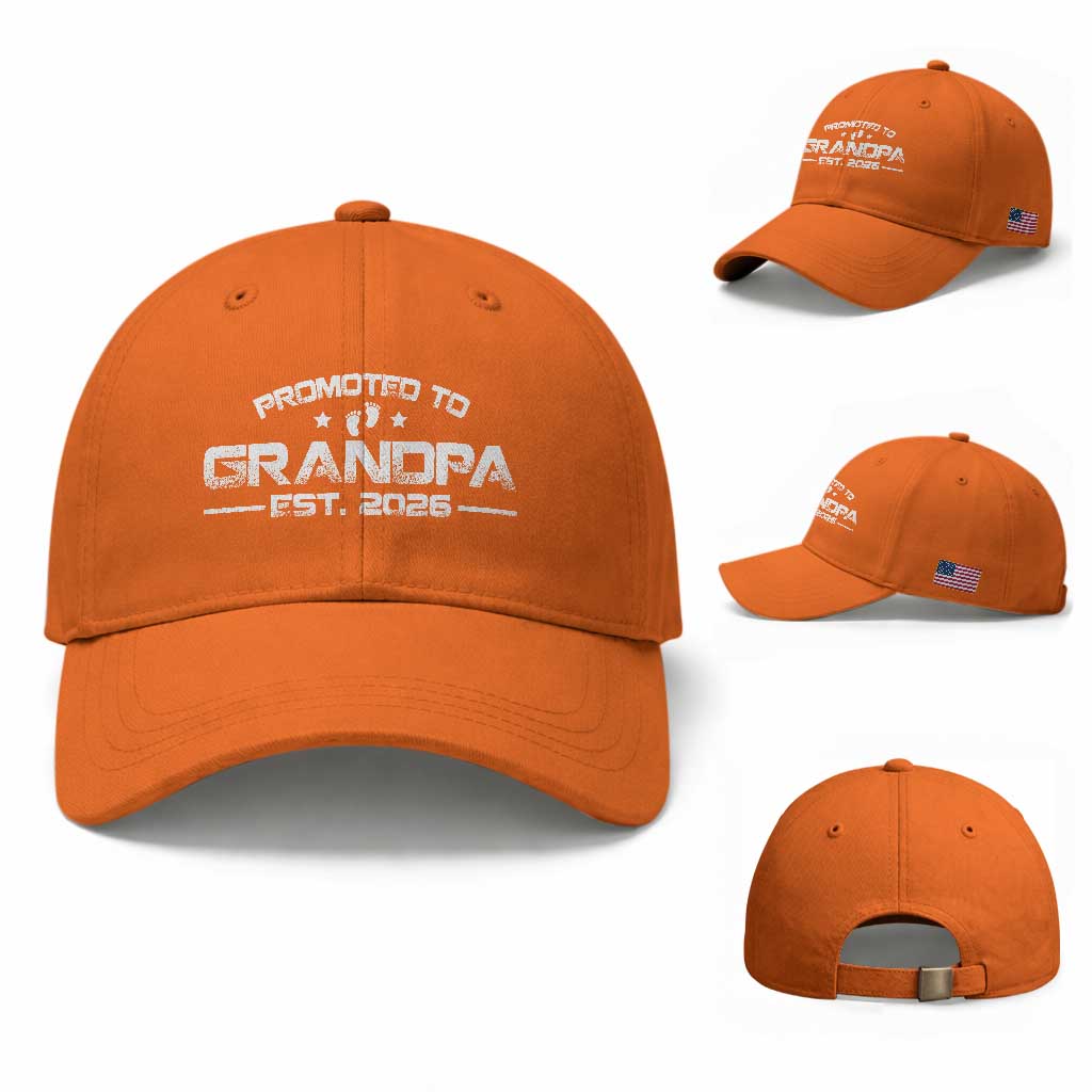 Grandpa Est 2026 Baseball Cap Fathers Day Gifts TS10 Baseball Cap Universal Fit Orange Print Your Wear