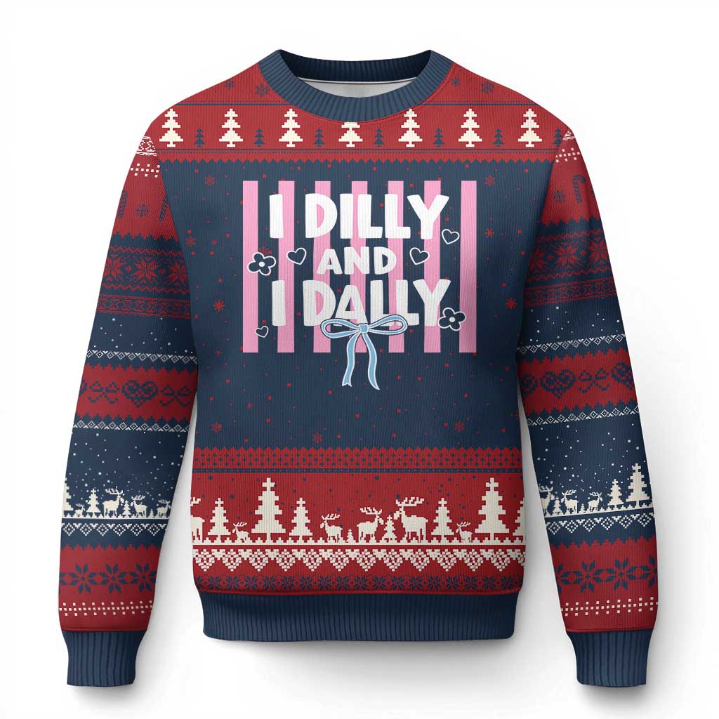 Dilly Dally Ugly Christmas Sweater Trendy Viral Funny Girly TS10 Navy Red Print Your Wear