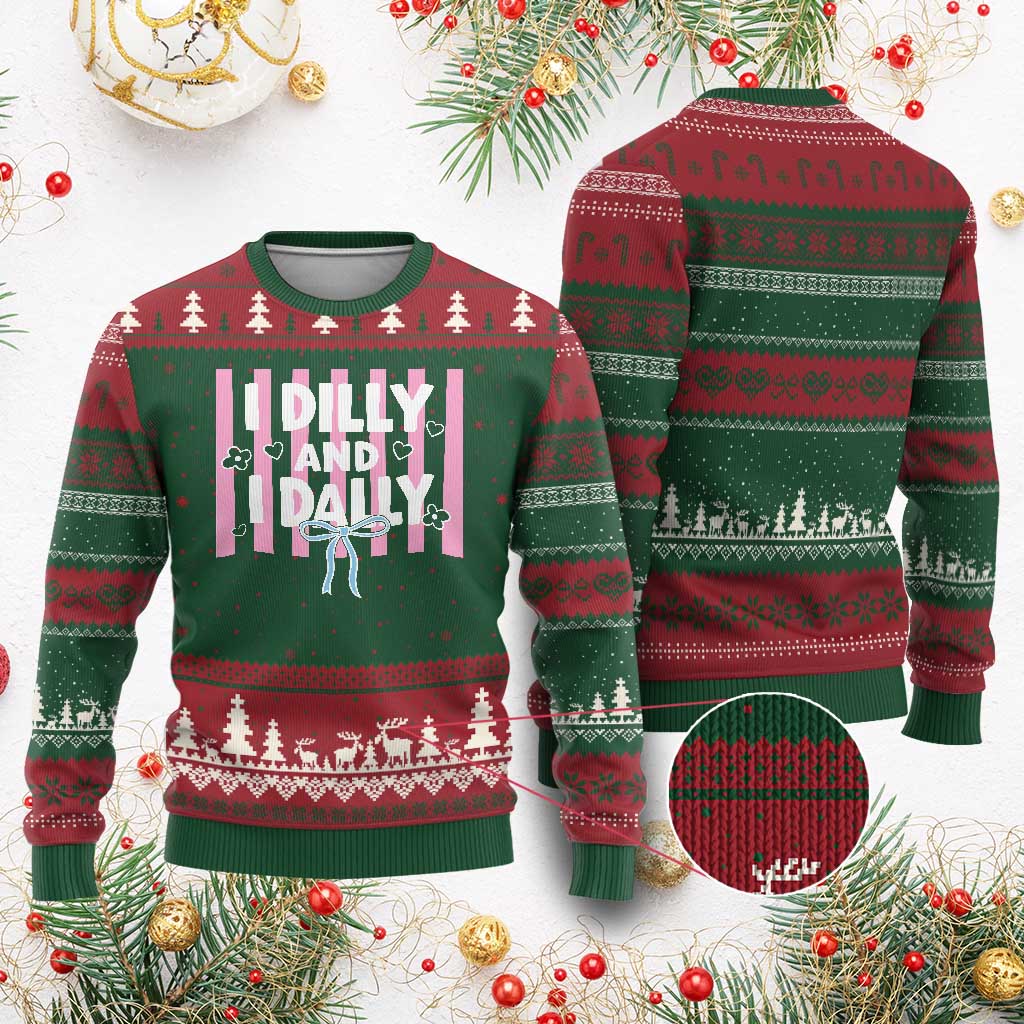 Dilly Dally Ugly Christmas Sweater Trendy Viral Funny Girly TS10 Red Green Print Your Wear