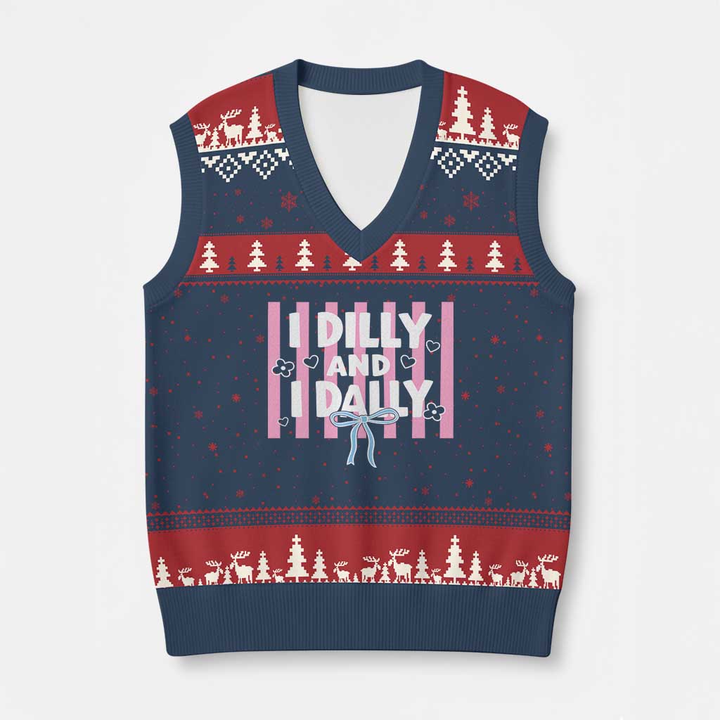 Dilly Dally V-Neck Knit Sweater Vest Trendy Viral Funny Girly TS10 Navy Red Print Your Wear