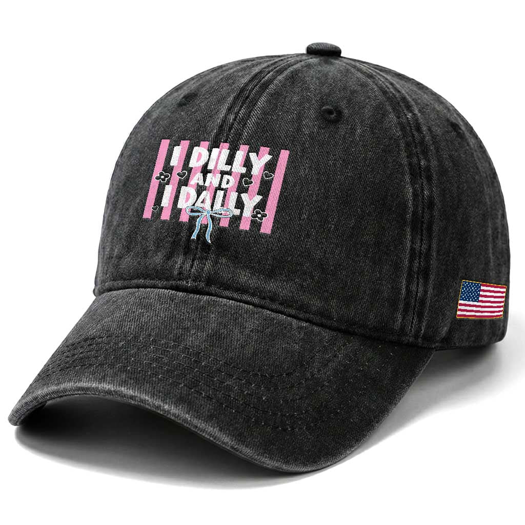 Dilly Dally Washed Cotton Baseball Cap Trendy Viral Funny Girly TS10 Print Your Wear