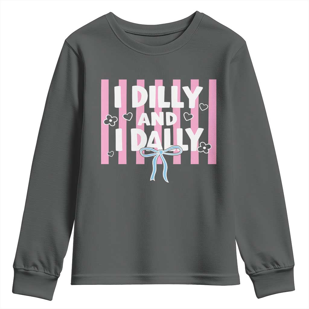 Dilly Dally Youth Sweatshirt Trendy Viral Funny Girly TS10 Dark Heather Print Your Wear