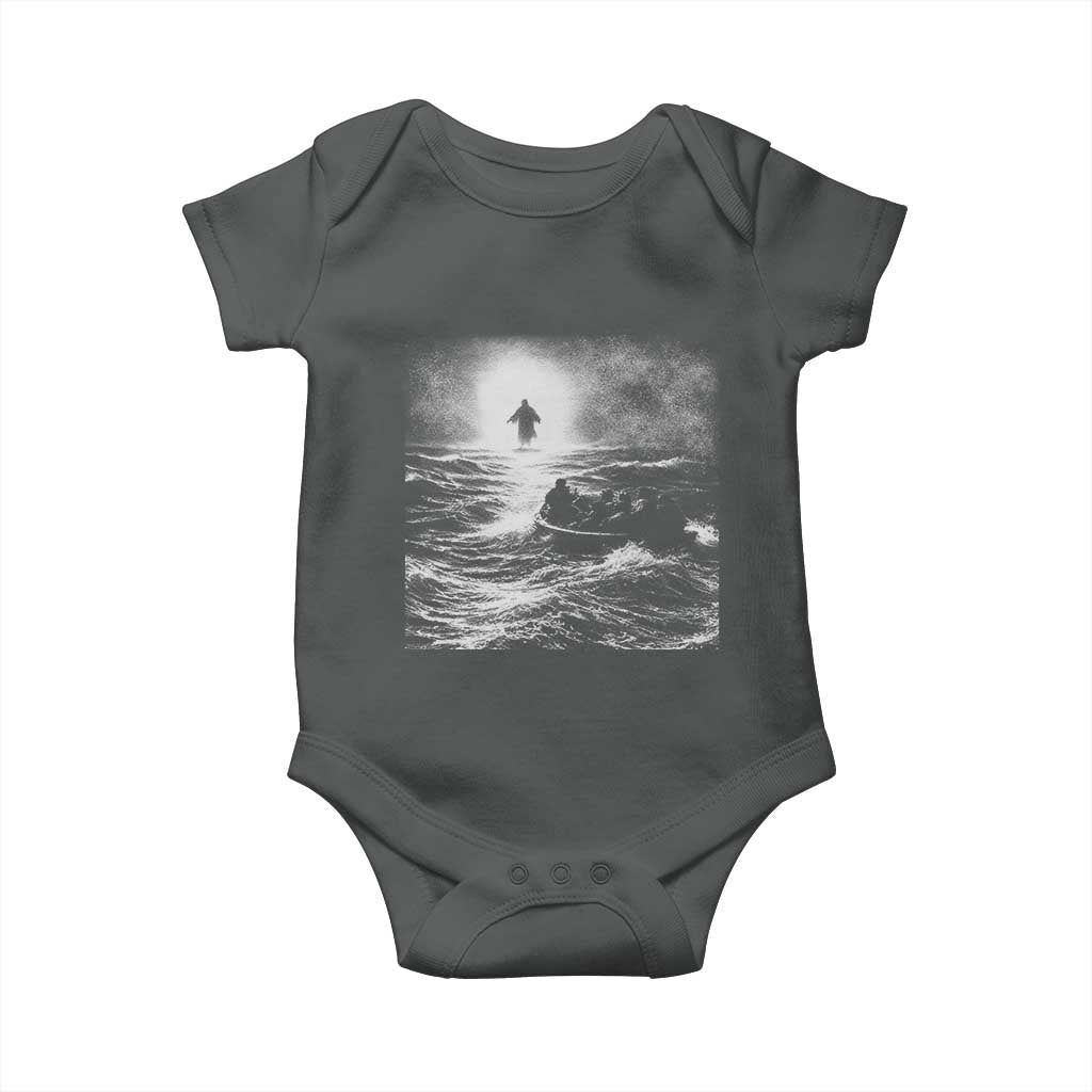 Christian Faith Baby Onesie Walk On Water Distressed Bible Verse TS10 Dark Heather Print Your Wear
