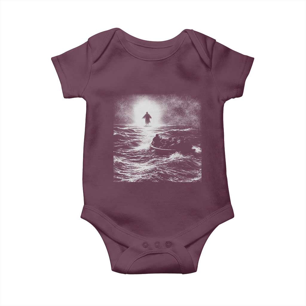 Christian Faith Baby Onesie Walk On Water Distressed Bible Verse TS10 Maroon Print Your Wear