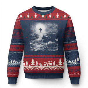 Christian Faith Ugly Christmas Sweater Walk On Water Distressed Bible Verse TS10 Navy Red Print Your Wear
