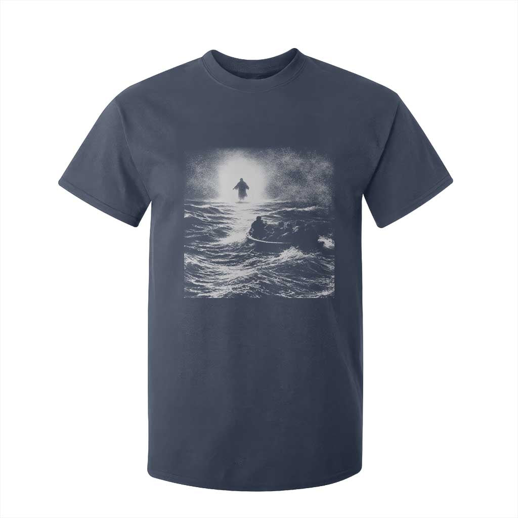 Christian Faith T Shirt For Kid Walk On Water Distressed Bible Verse TS10 Navy Print Your Wear