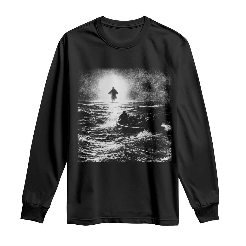 Christian Faith Long Sleeve Shirt Walk On Water Distressed Bible Verse TS10 Black Print Your Wear