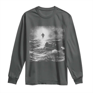 Christian Faith Long Sleeve Shirt Walk On Water Distressed Bible Verse TS10 Dark Heather Print Your Wear