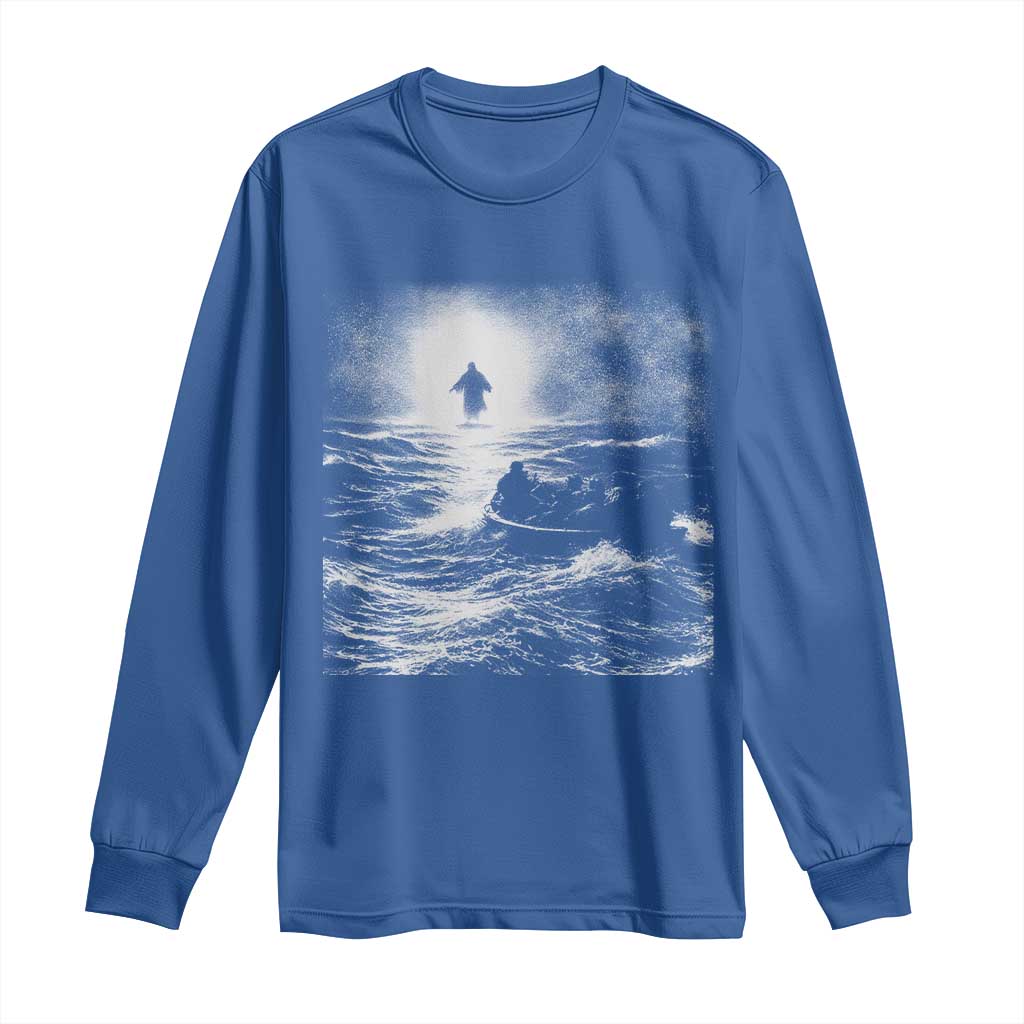 Christian Faith Long Sleeve Shirt Walk On Water Distressed Bible Verse TS10 Royal Blue Print Your Wear