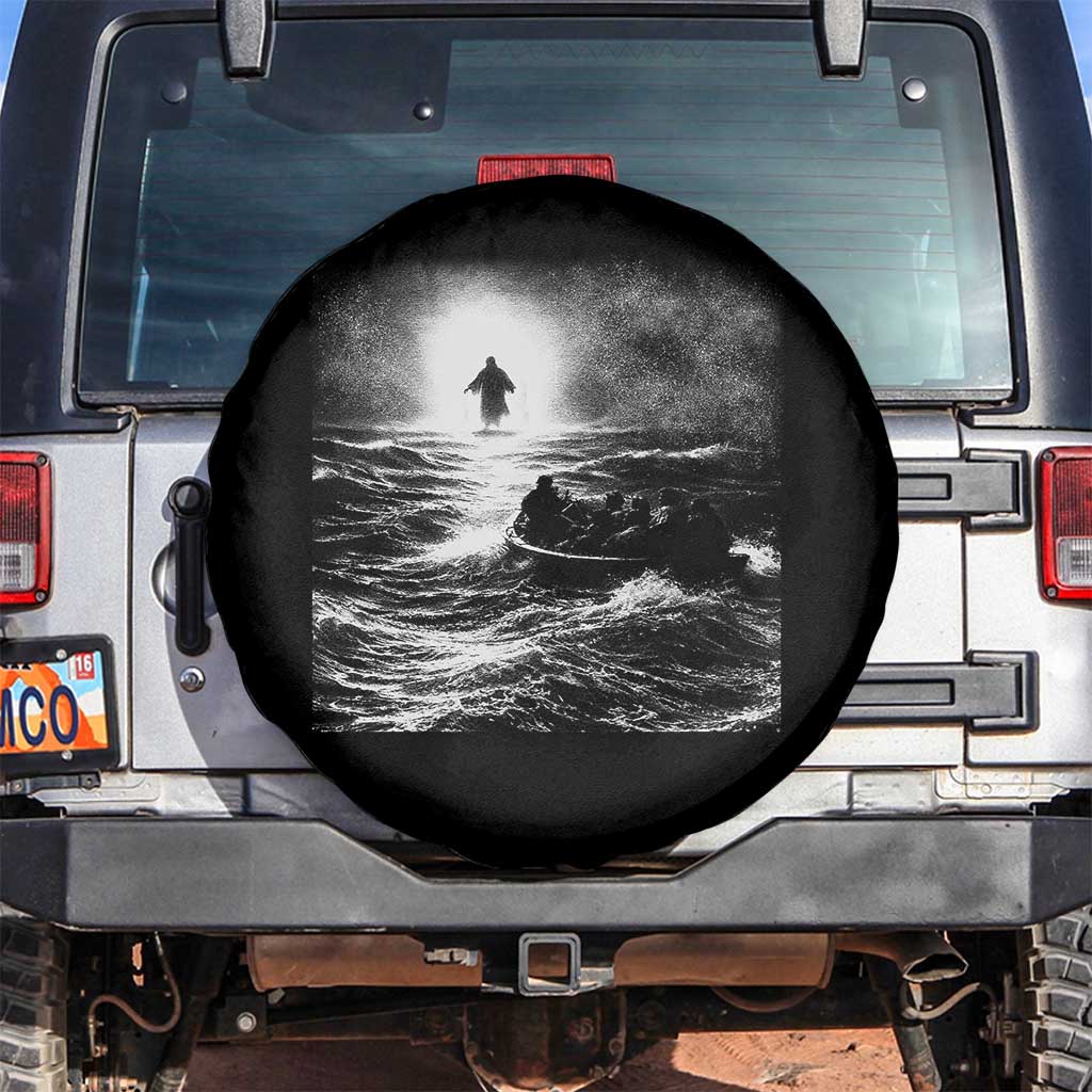 Christian Faith Spare Tire Cover Walk On Water Distressed Bible Verse TS10 No hole Black Print Your Wear