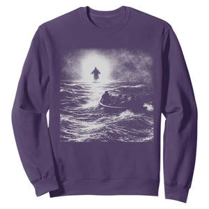 Christian Faith Sweatshirt Walk On Water Distressed Bible Verse TS10 Purple Print Your Wear