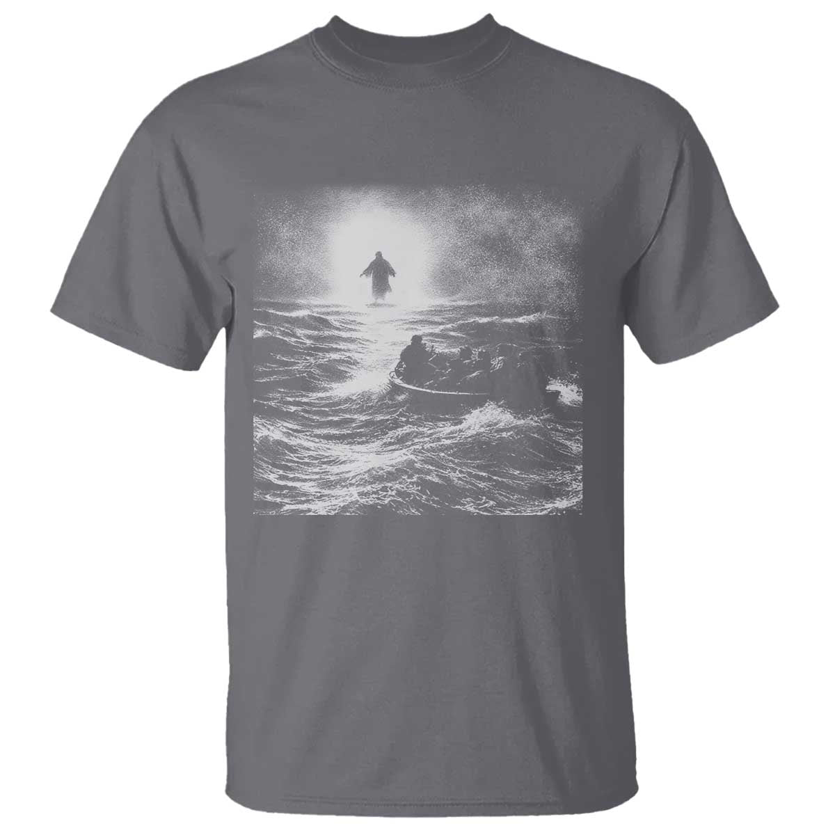 Christian Faith T Shirt Walk On Water Distressed Bible Verse TS10 Charcoal Print Your Wear