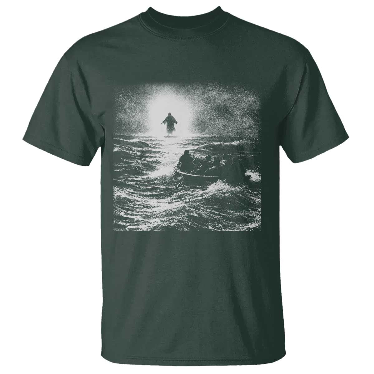 Christian Faith T Shirt Walk On Water Distressed Bible Verse TS10 Dark Forest Green Print Your Wear