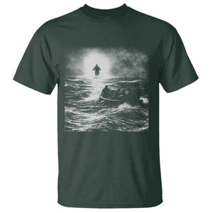 Christian Faith T Shirt Walk On Water Distressed Bible Verse TS10 Dark Forest Green Print Your Wear