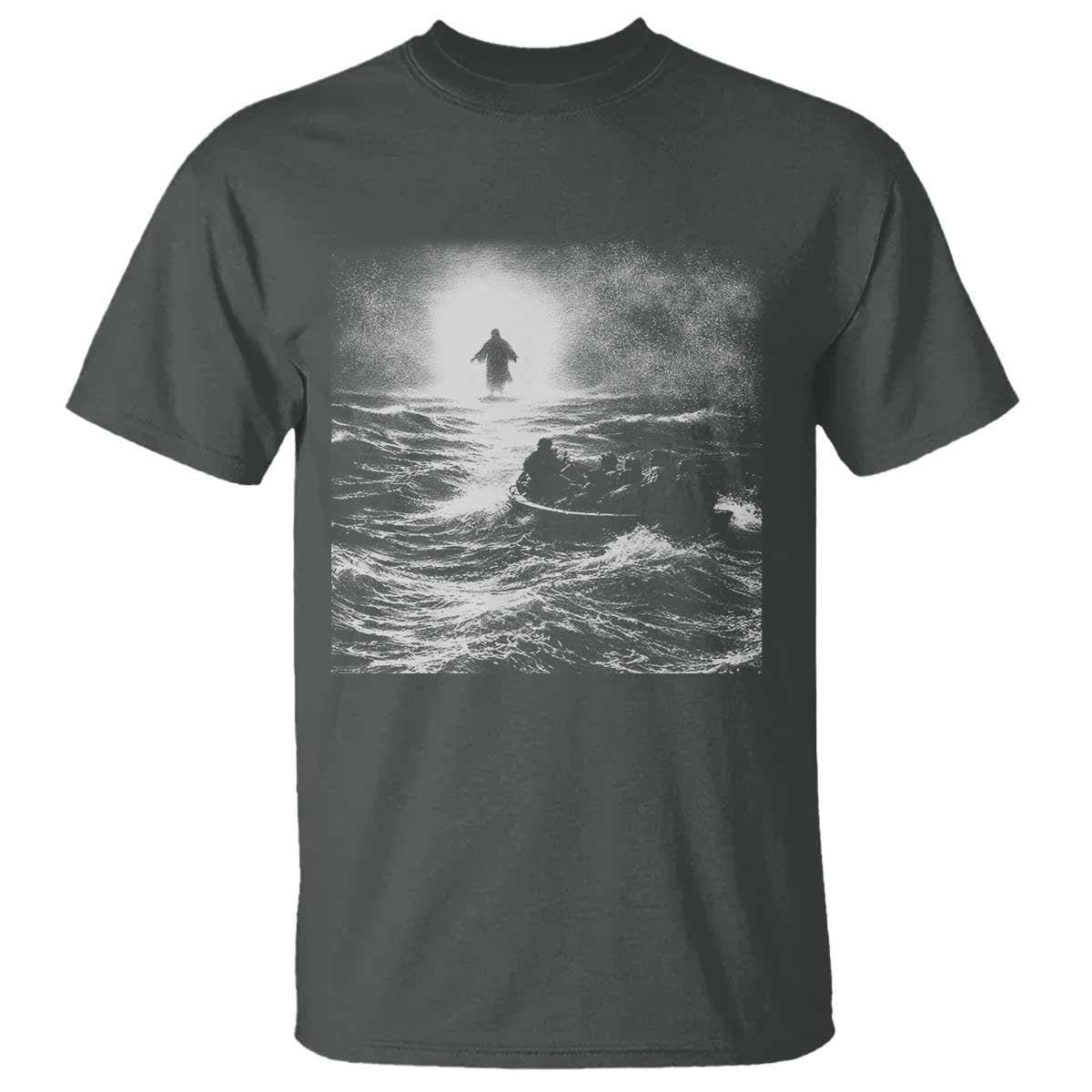 Christian Faith T Shirt Walk On Water Distressed Bible Verse TS10 Dark Heather Print Your Wear