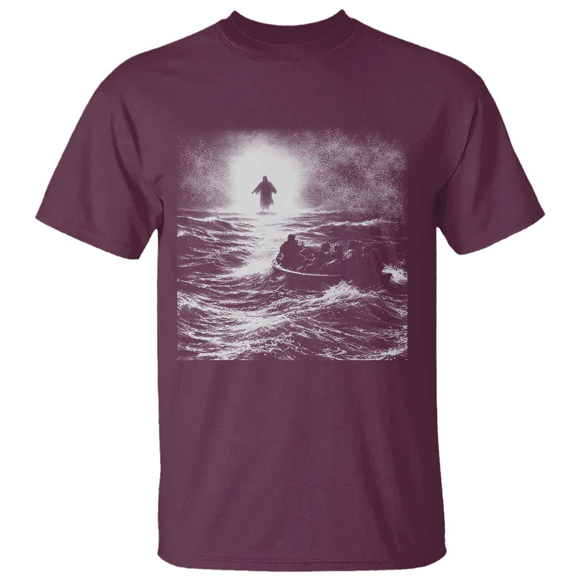 Christian Faith T Shirt Walk On Water Distressed Bible Verse TS10 Maroon Print Your Wear