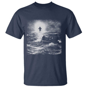 Christian Faith T Shirt Walk On Water Distressed Bible Verse TS10 Navy Print Your Wear