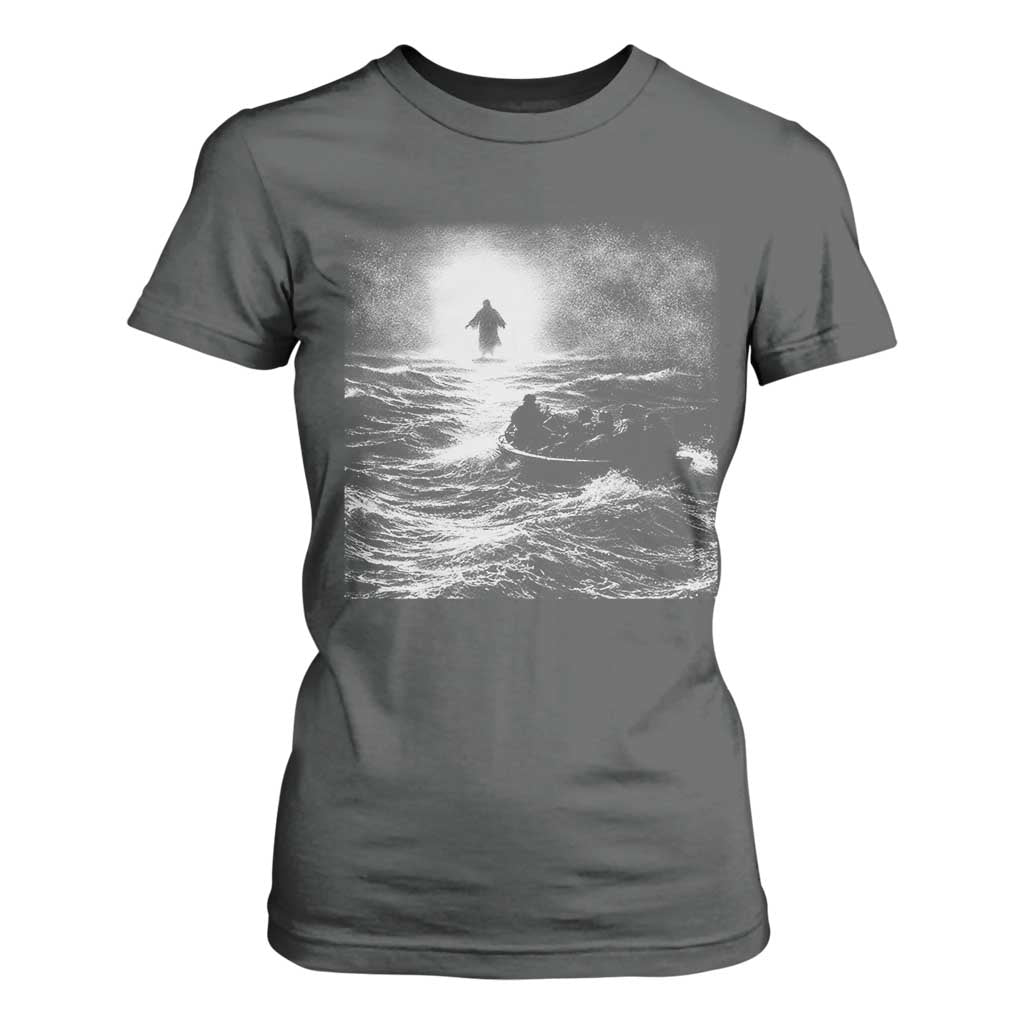 Christian Faith T Shirt For Women Walk On Water Distressed Bible Verse TS10 Dark Heather Print Your Wear