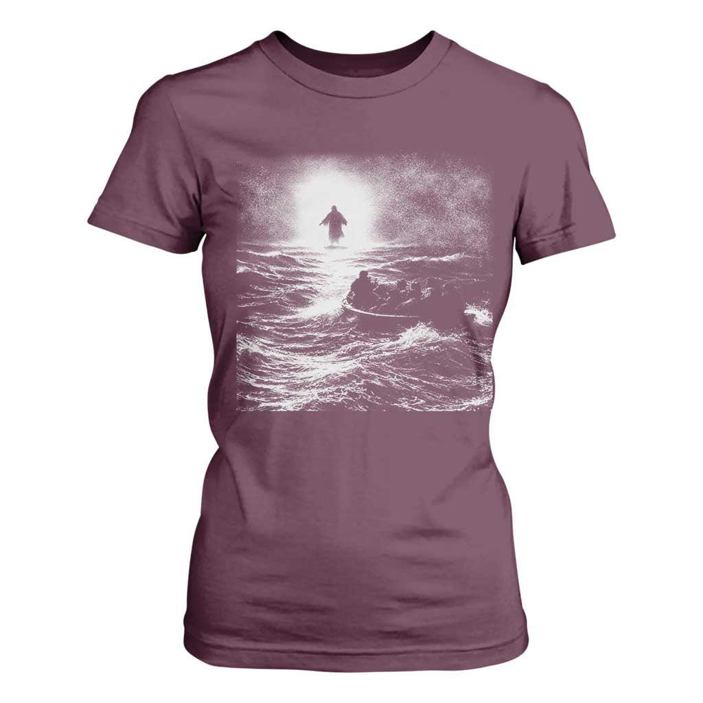 Christian Faith T Shirt For Women Walk On Water Distressed Bible Verse TS10 Maroon Print Your Wear