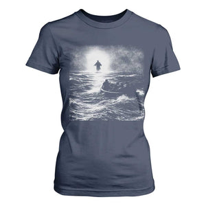 Christian Faith T Shirt For Women Walk On Water Distressed Bible Verse TS10 Navy Print Your Wear