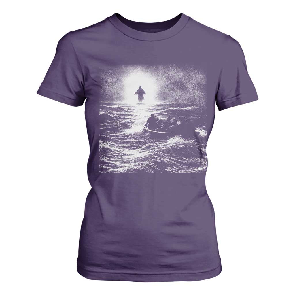 Christian Faith T Shirt For Women Walk On Water Distressed Bible Verse TS10 Purple Print Your Wear