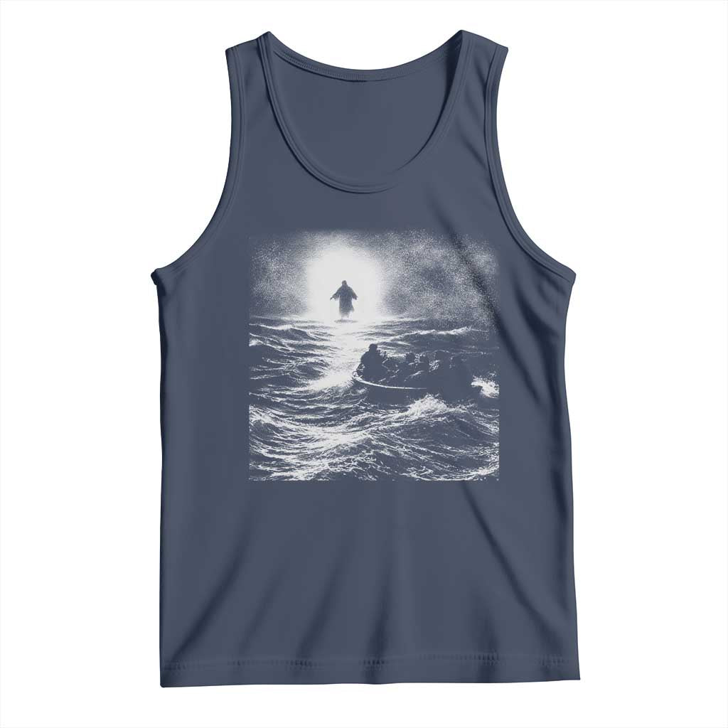 Christian Faith Tank Top Walk On Water Distressed Bible Verse TS10 Navy Print Your Wear