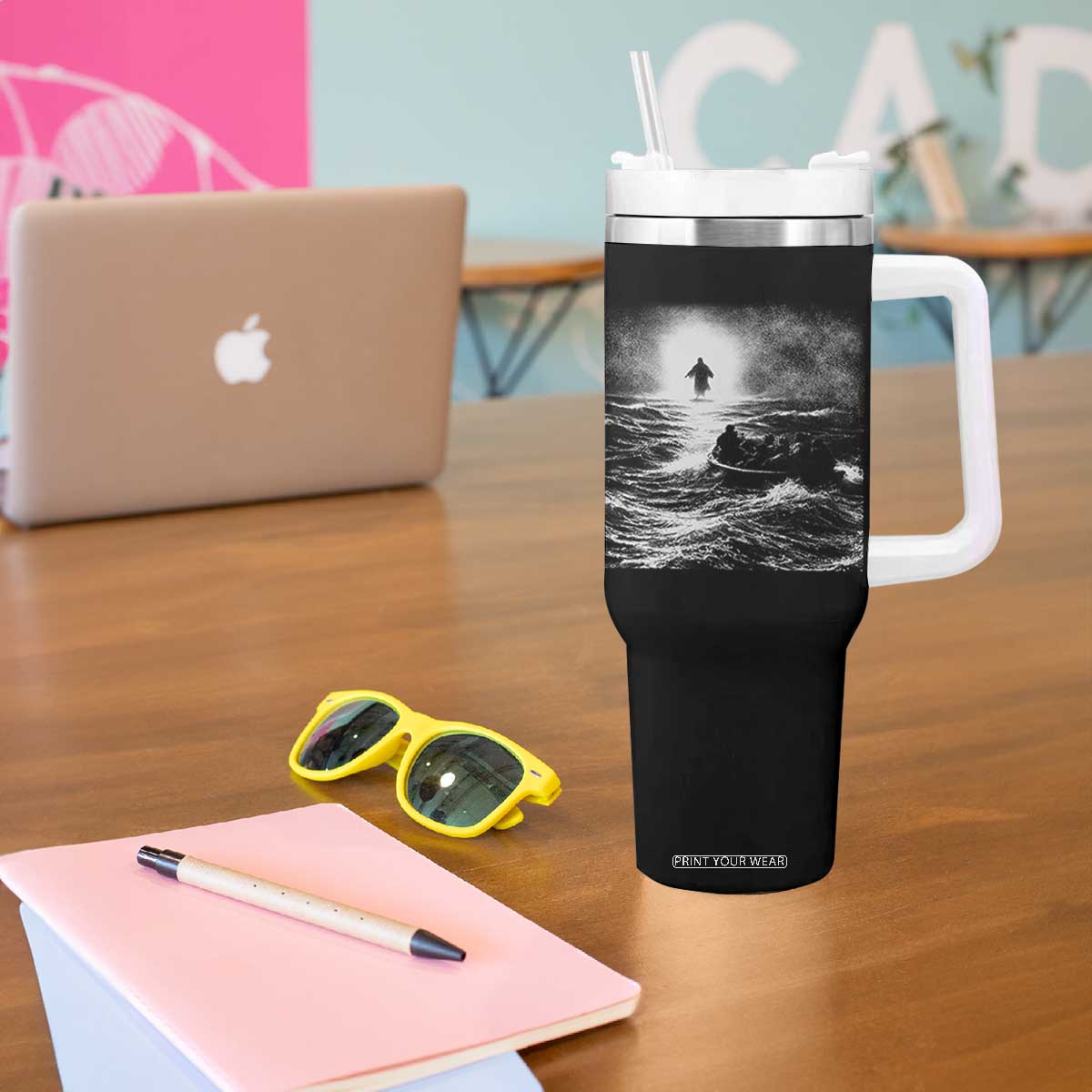 Christian Faith Tumbler With Handle Walk On Water Distressed Bible Verse TS10 Print Your Wear