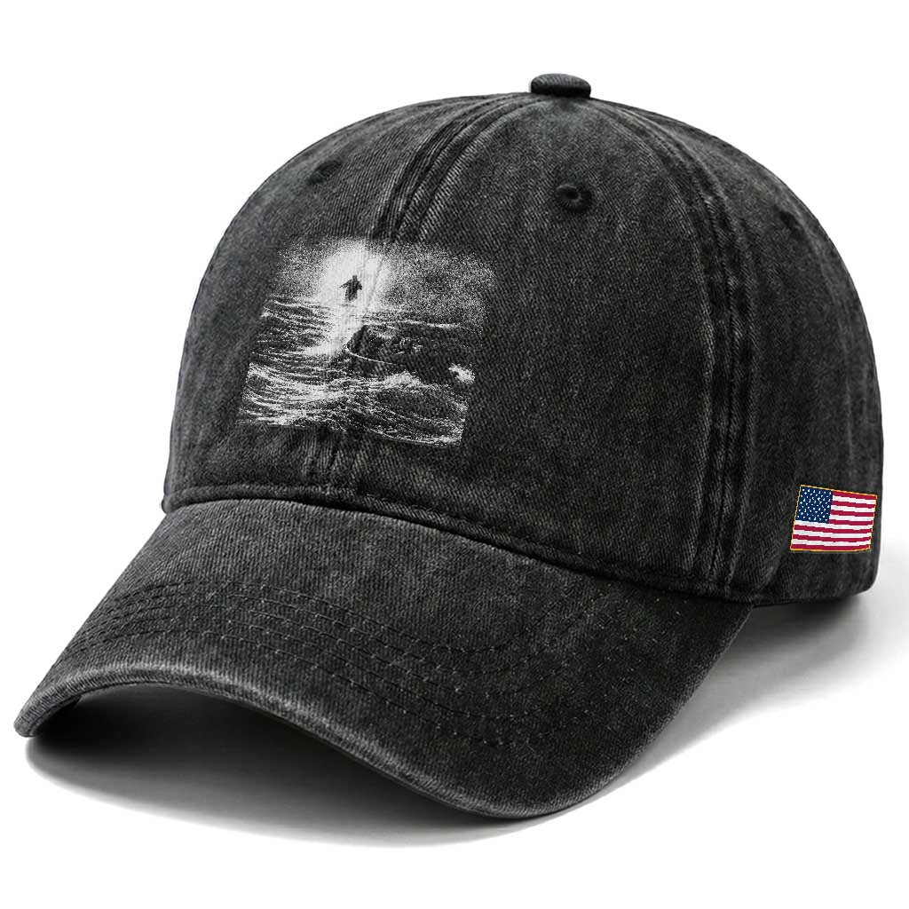 Christian Faith Washed Cotton Baseball Cap Walk On Water Distressed Bible Verse TS10 Print Your Wear