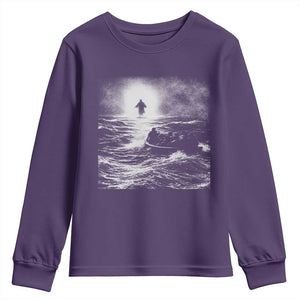 Christian Faith Youth Sweatshirt Walk On Water Distressed Bible Verse TS10 Purple Print Your Wear