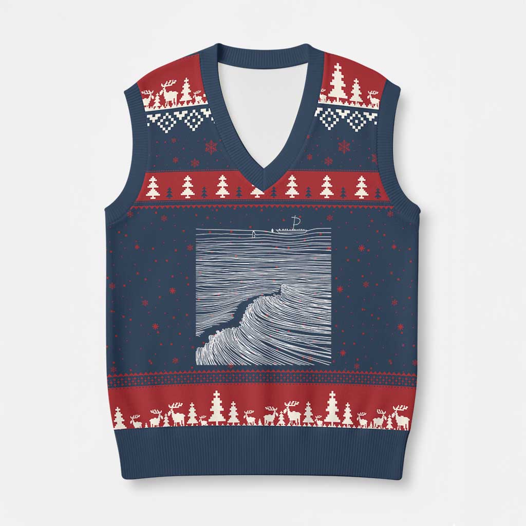 Christian Faith V-Neck Knit Sweater Vest Walk On Water Boho Bible Verse TS10 Navy Red Print Your Wear