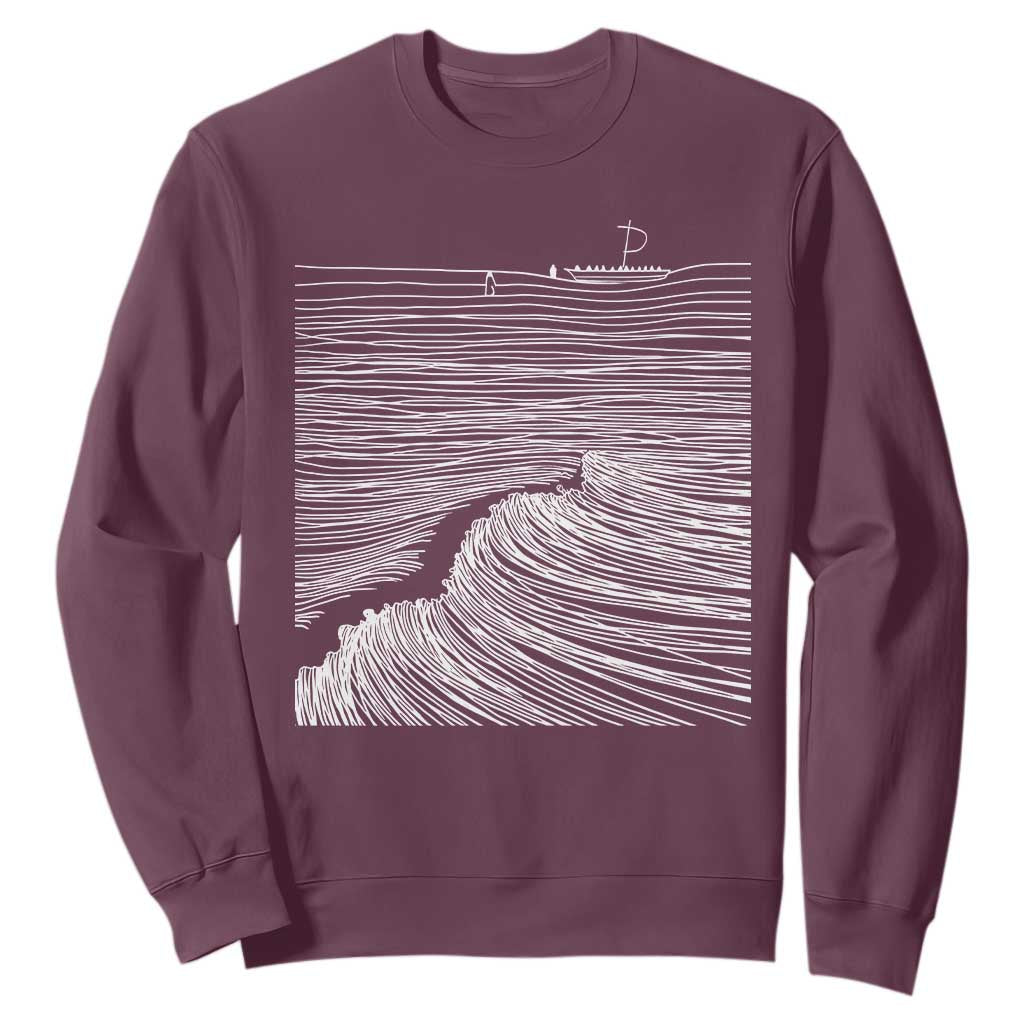 Christian Faith Sweatshirt Walk On Water Boho Bible Verse TS10 Maroon Print Your Wear
