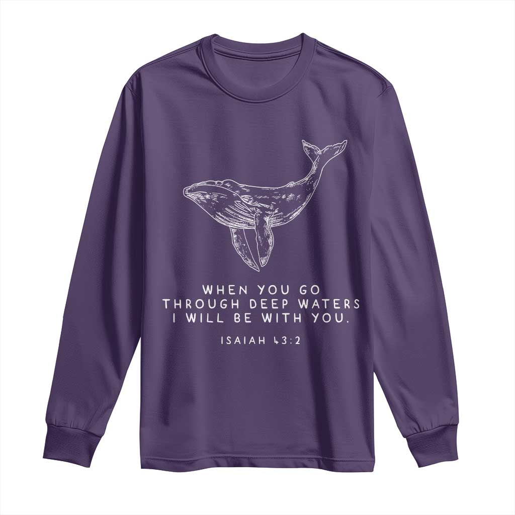 Christian Whale Shark Long Sleeve Shirt Isaiah 43 2 Bible Verse Faith Based TS10 Purple Print Your Wear