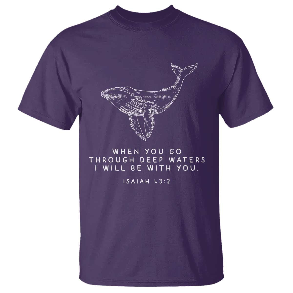 Christian Whale Shark T Shirt Isaiah 43 2 Bible Verse Faith Based TS10 Purple Print Your Wear