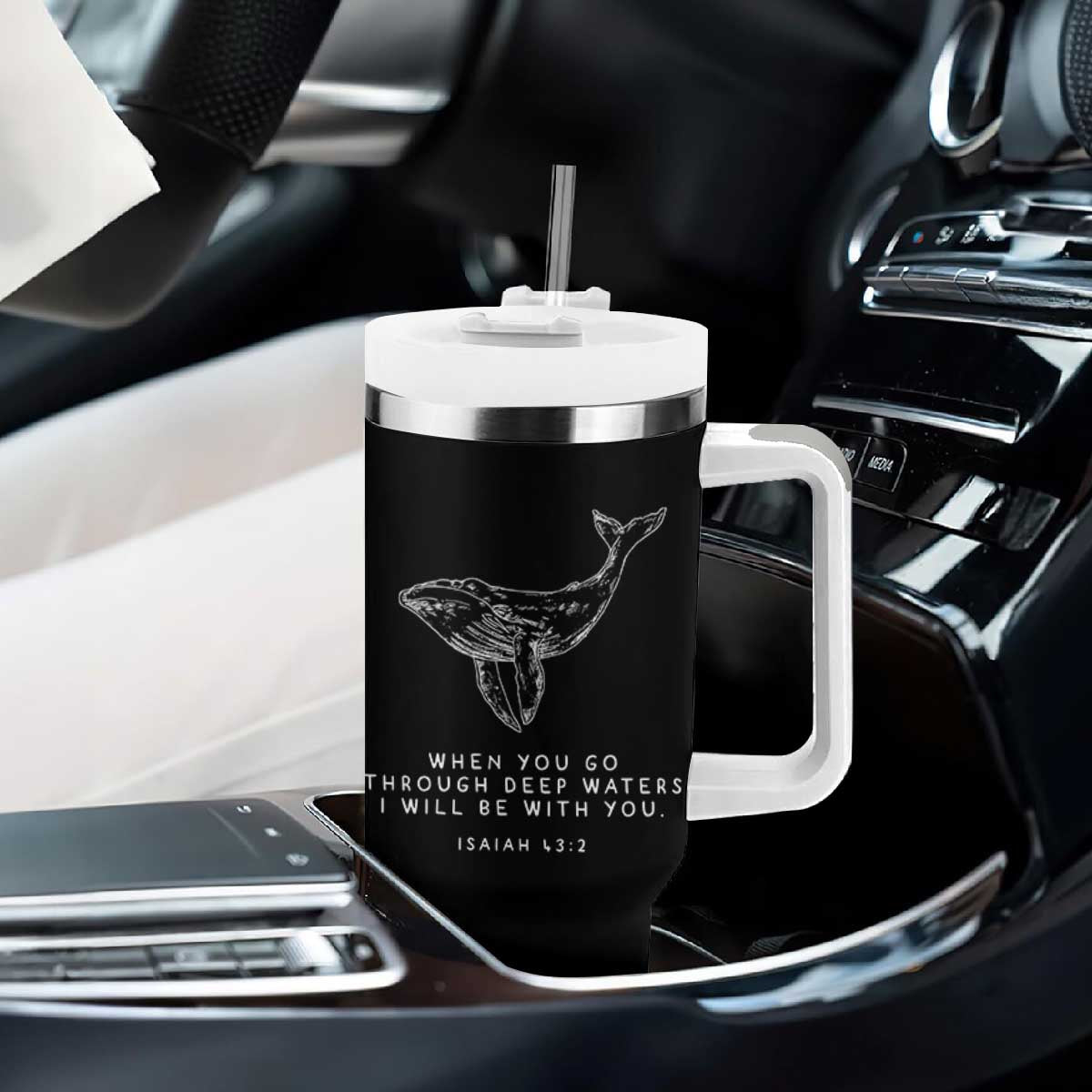 Christian Whale Shark Tumbler With Handle Isaiah 43 2 Bible Verse Faith Based TS10 Print Your Wear