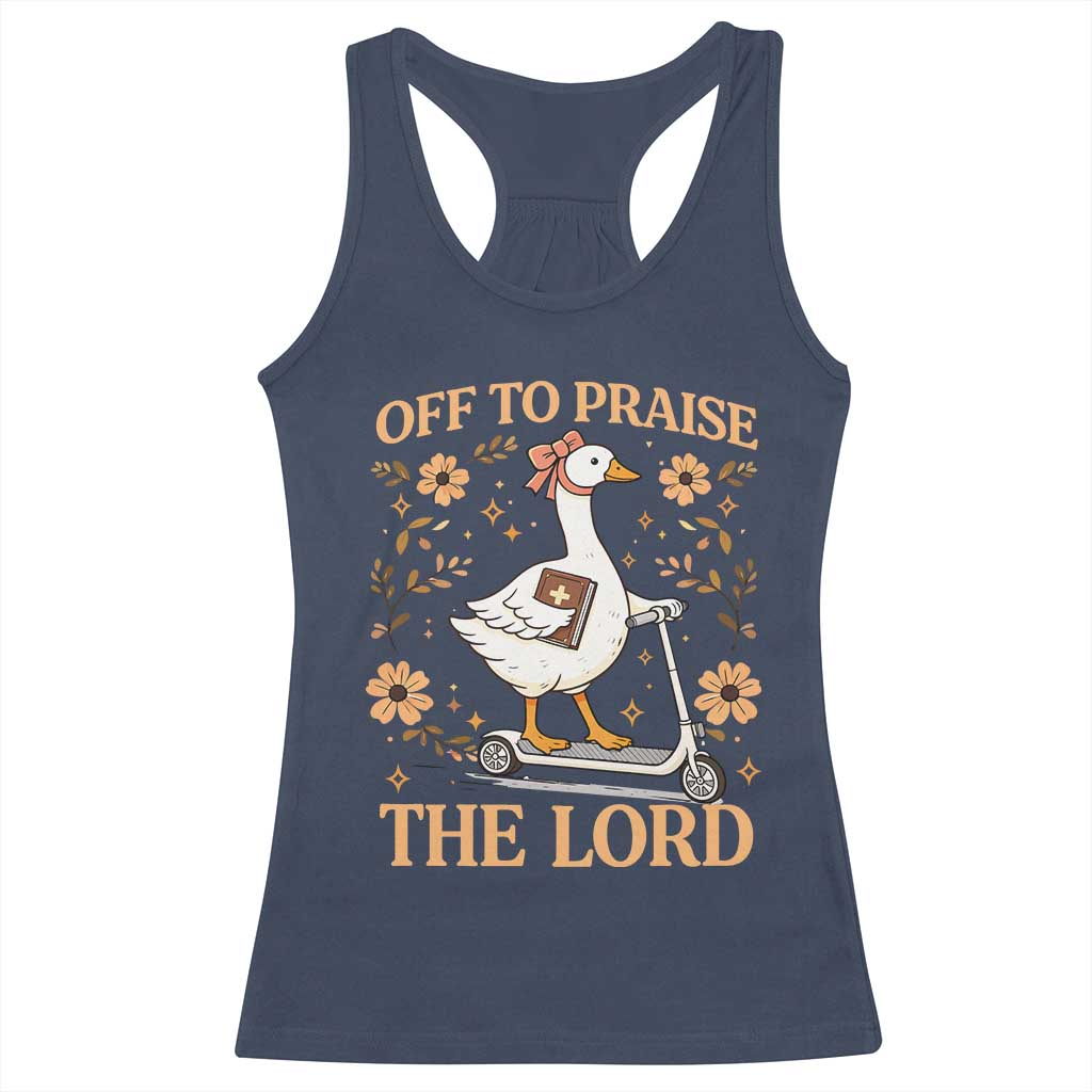 Funny Goose Christian Racerback Tank Top Off To Praise The Lord Bible Verse Trendy Church TS10 Navy Print Your Wear