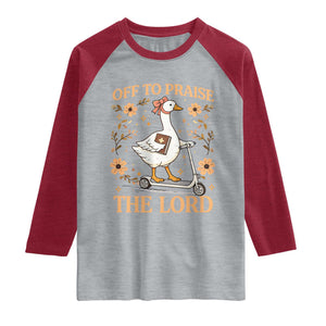 Funny Goose Christian Raglan Shirt Off To Praise The Lord Bible Verse Trendy Church TS10 Heather Gray Heather Red Print Your Wear